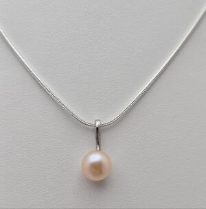Freshwater Pink Real Pearl Necklace 18” Silver Plated Snake Chain NWOT
